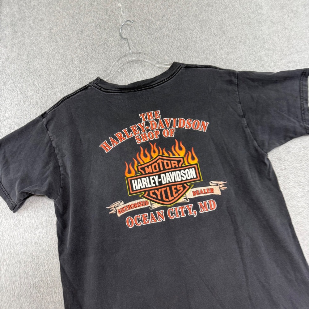 Harley Davidson T Shirt Mens L Black Vintage Fire Y2k Flames Holoubek USA